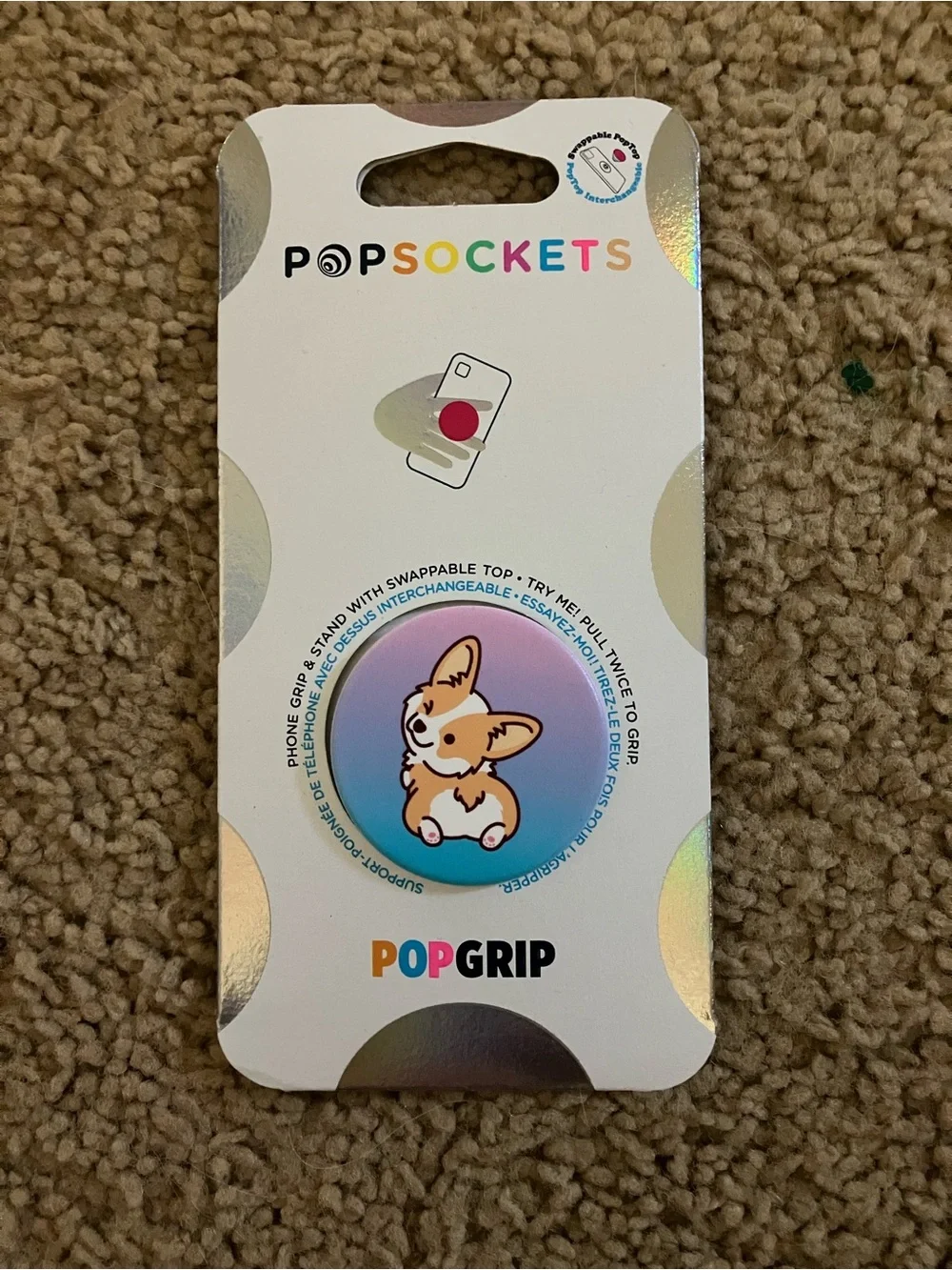 PopSockets PopGrip Phone Grip with Corgi Design - Blue/Purple Gradient